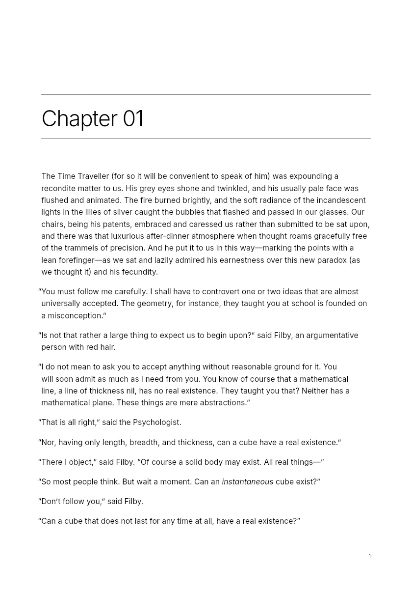 First typeset page of The Time Machine