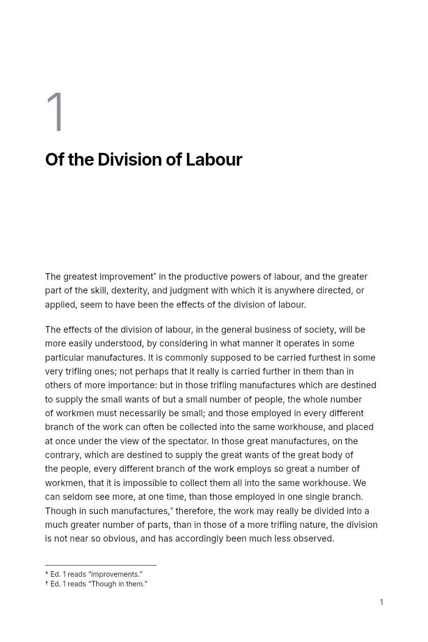 First typeset page of The Wealth of Nations