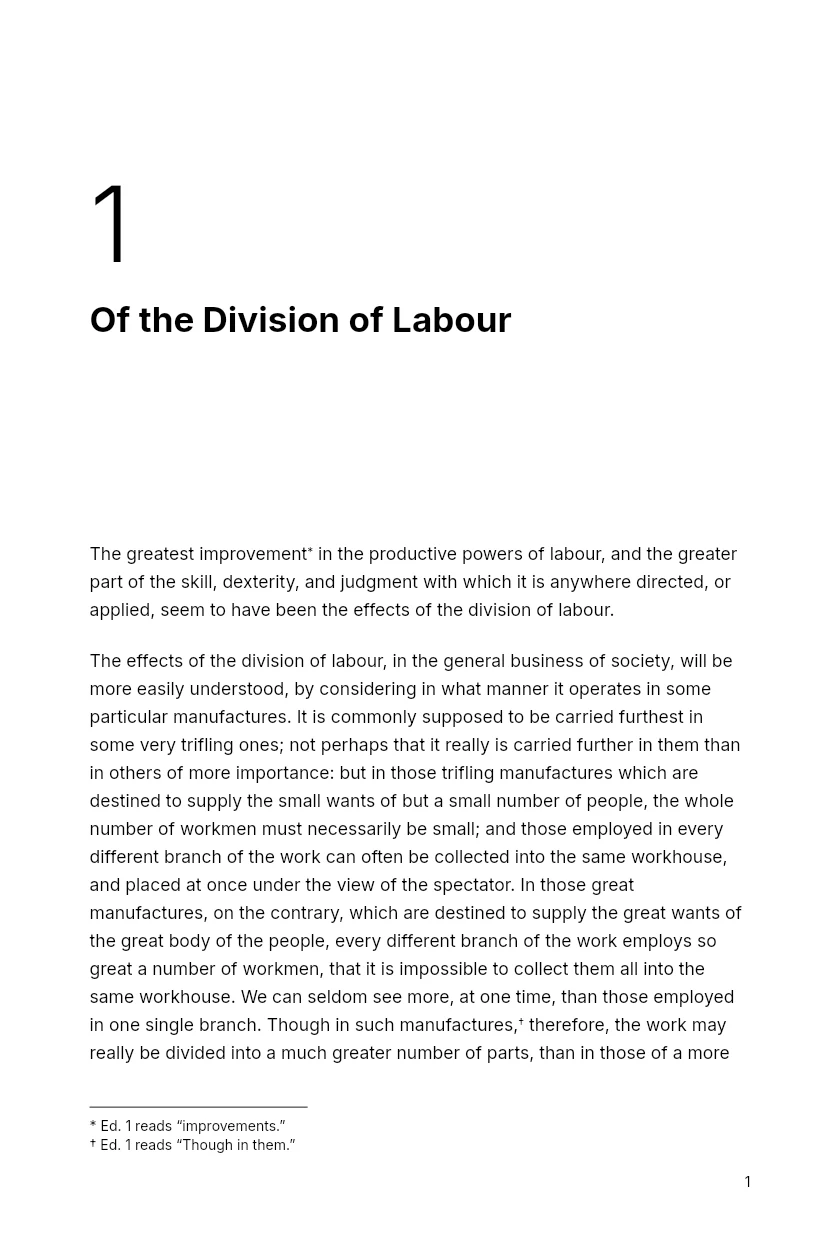First typeset page of The Wealth of Nations