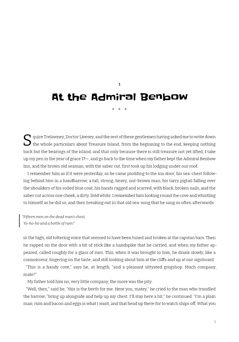 First typeset page of Treasure Island